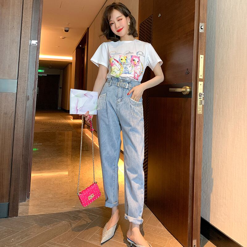 スタンダードラインストーンチェーン ウェストスキニージーンズ レトロ MIUCO78314457356