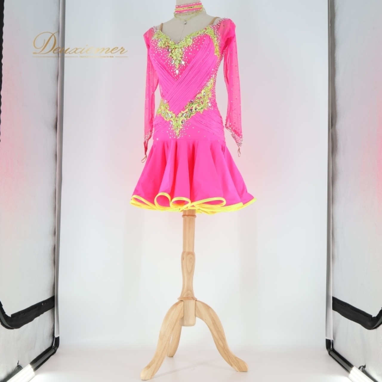 社交ダンス 衣装 白樺ドレス ラテン ドレス ワンピース 黄色 ピンク デモ 競技 ダンス パーティ 発表会 鮮やか かわいい ピンク系 イエロー系 フォーマル ダンス衣装 女性用 おしゃれ ステージ衣装 ビビッド コスチューム ダンスパーティ