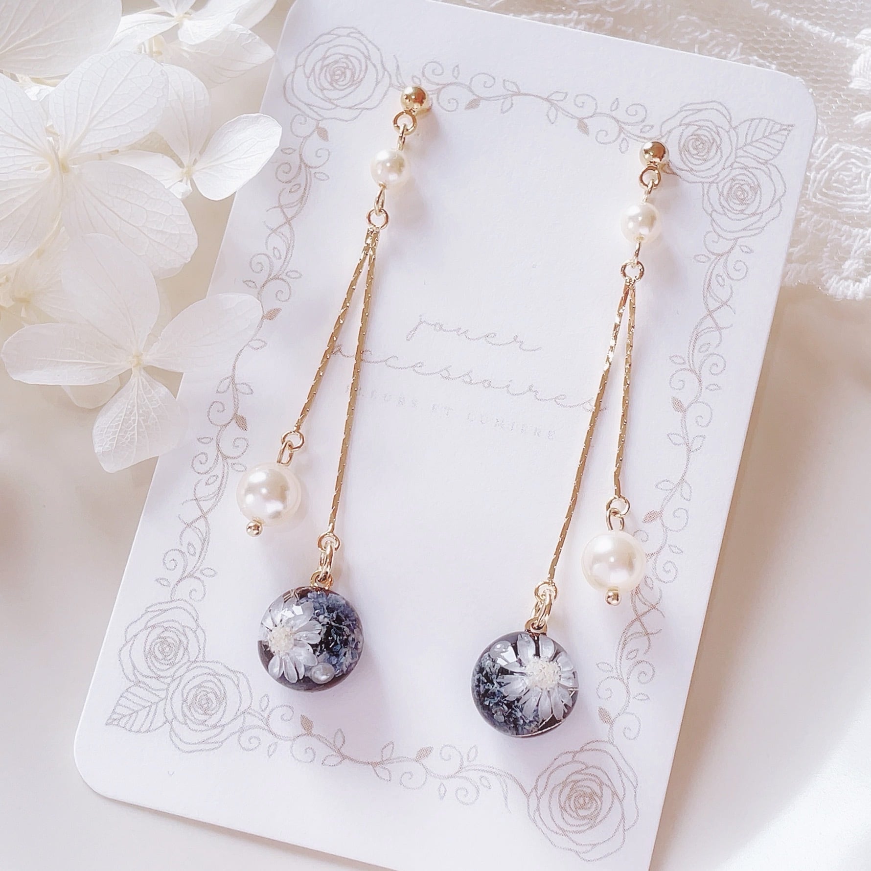 Nuit "ニュイ" パールピアス/イヤリング(noir black)