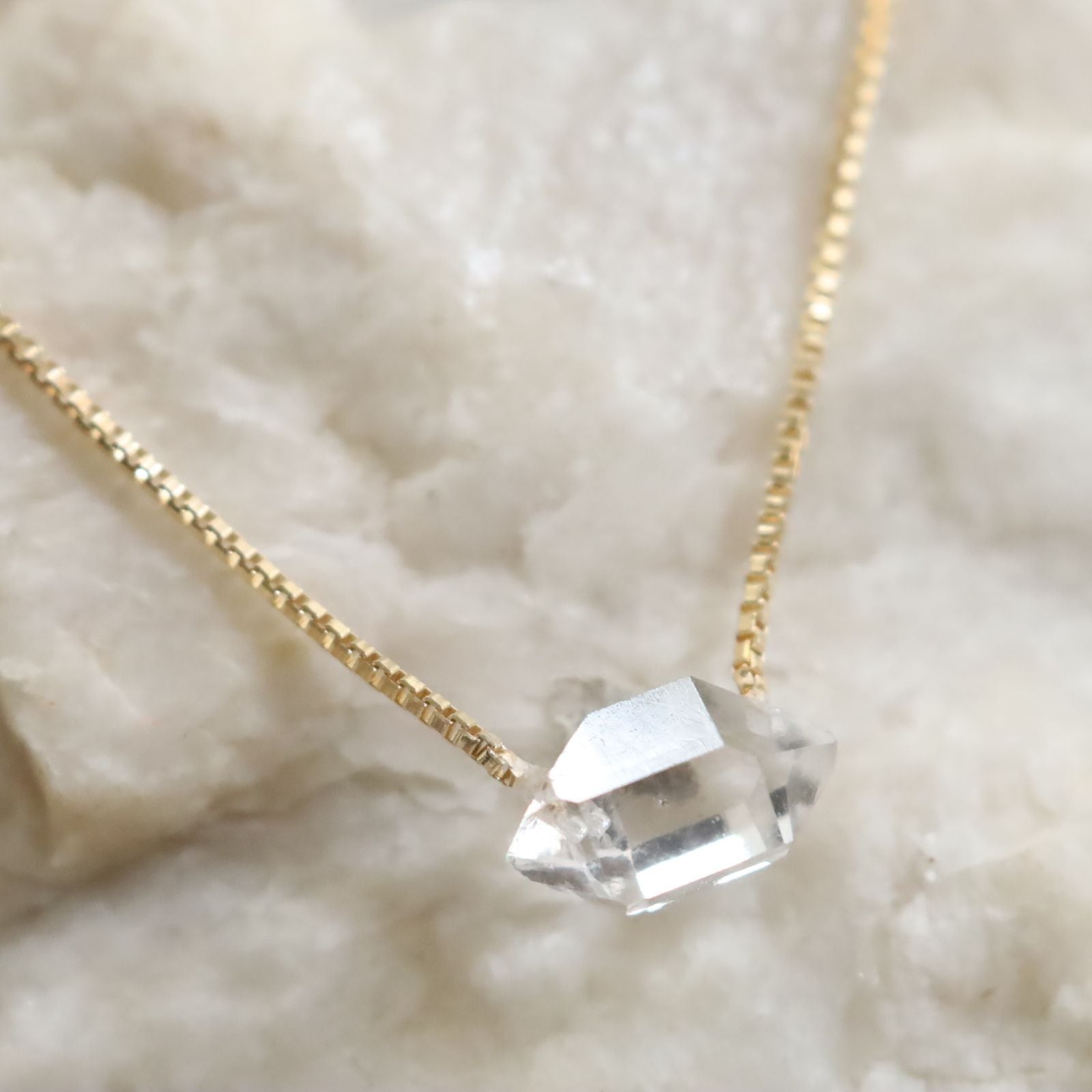 ニューヨーク産ハーキマーダイヤモンドの一粒ネックレス HerkimerDiamond Necklace K10YG