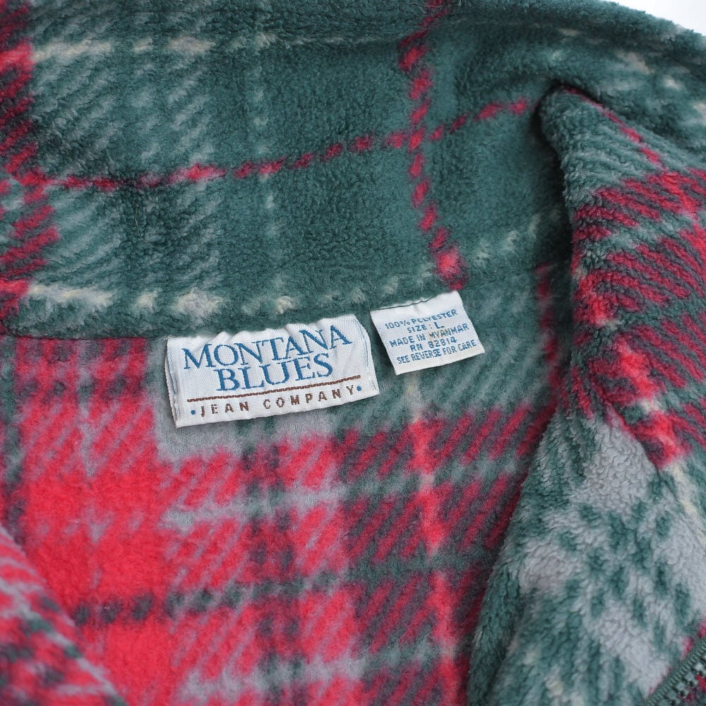 90s～ MONTANA BLUES チェック プルオーバー フリースジャケット 総柄