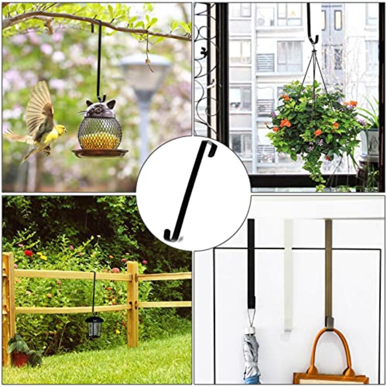 クリスマスリースフック 花輪ハンガー 玄関用 S字フック 黒 お正月 飾り リース ドアフック ドア吊り 花輪フック ドア掛け用 金属フック 取り付け簡単 工具不要 省スペース 帽子掛け 服 帽子 ネクタイタオル 傘 バッグ 小物等を掛ける ブラック