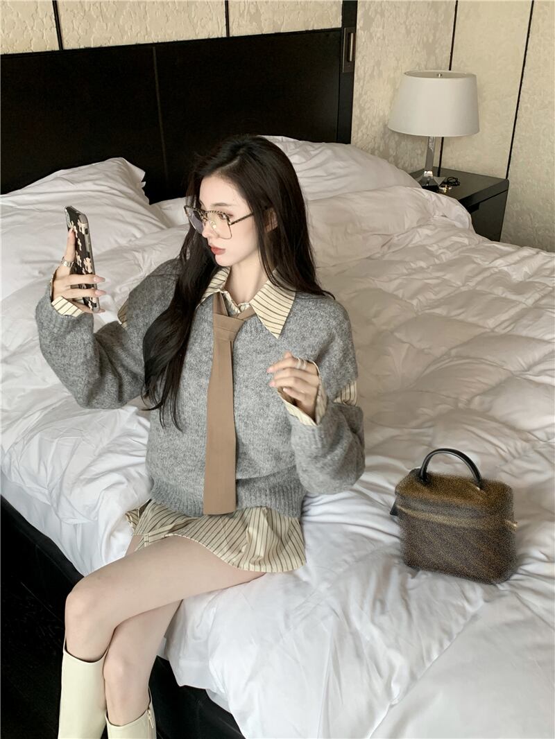 スタイルストライプシャツ オータム ロング 秋物 ブラックストロベリース32391866724