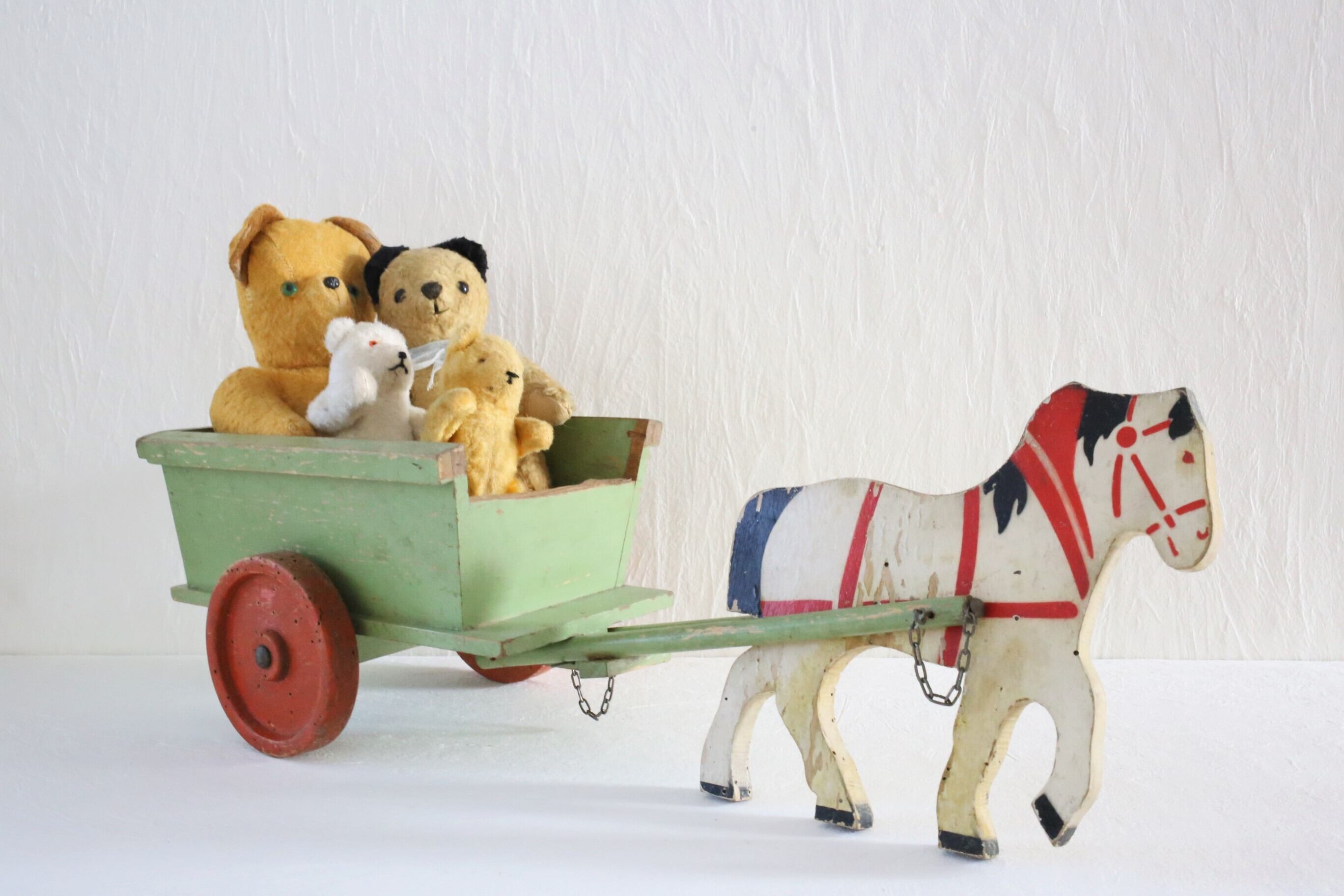 フランス アンティーク ヴィンテージ おもちゃ 大きめの木製の馬車 N