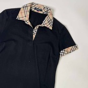 BURBERRY LONDON バーバリー ロンドン 切替 ノバチェック スキッパー 天竺 半袖 ポロシャツ 2/ブラック レディース 三陽商会