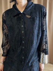 black floral lace sheer long shirt-5315-7