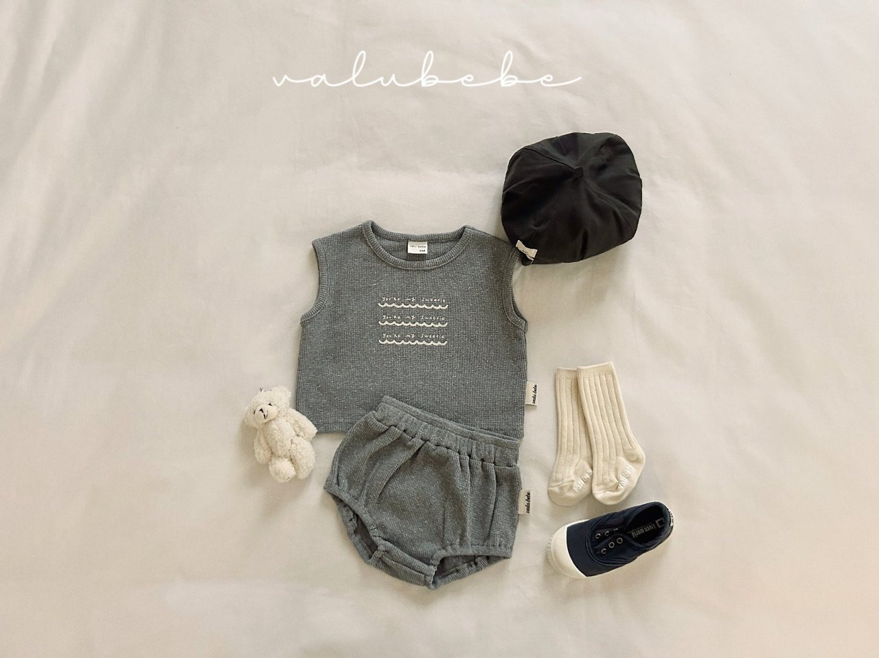 [valubebe] Mitsu Waffle Sleeveless Tee / [벨루베베] 미쯔와플민소매티