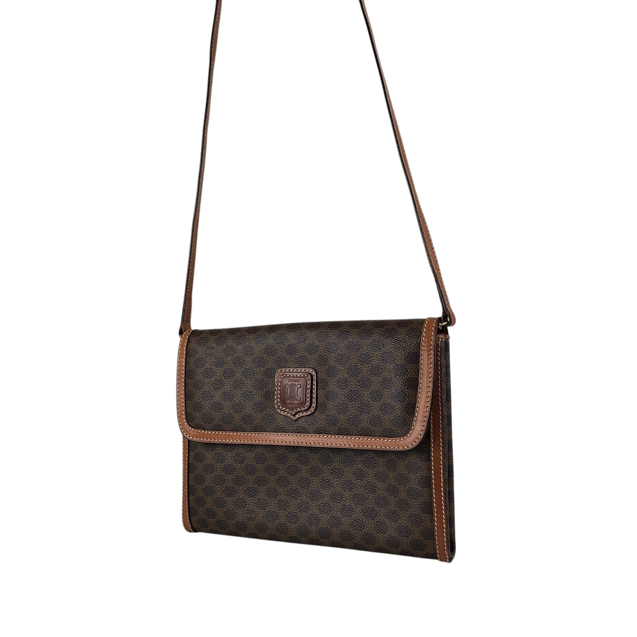 CELINE セリーヌ マカダム ショルダーバッグ ブラウン ブラゾン型押し