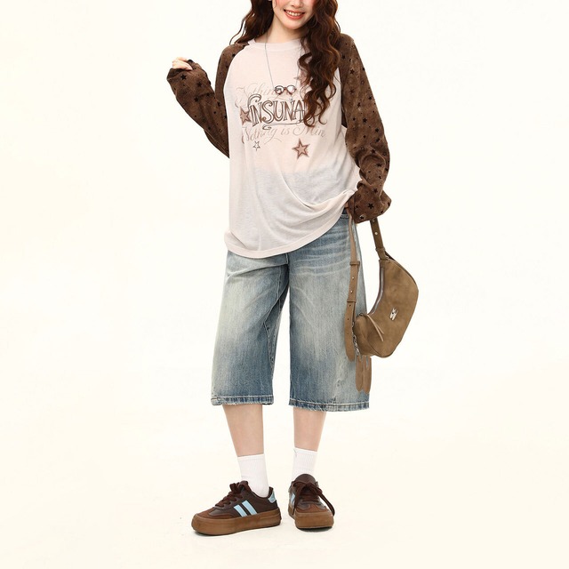 スターパターンラグランレタリングロングスリーブTシャツ 3col   R02418