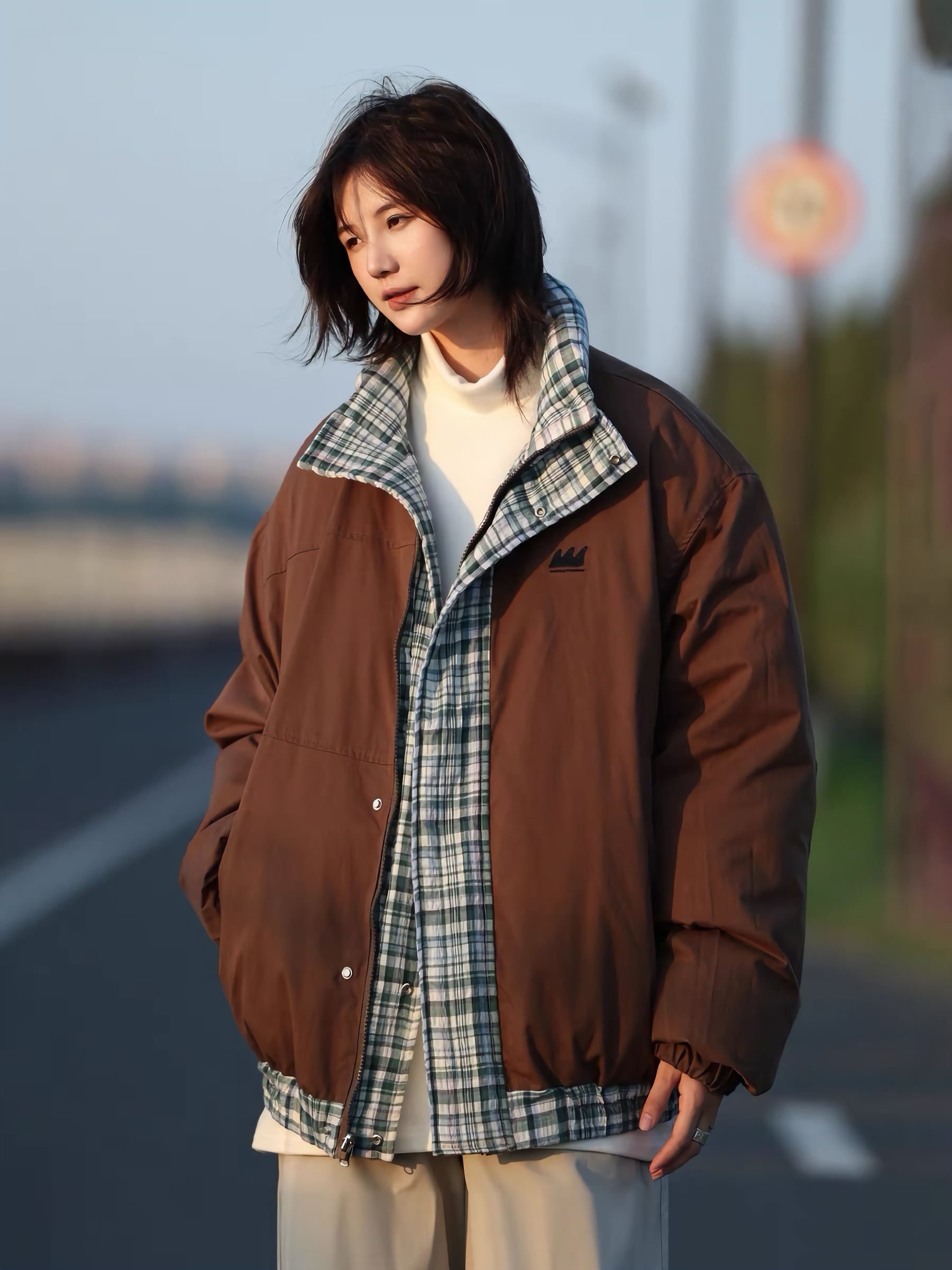 大特価・展示品 襟チェックレトロジャケット KA5011 - ブラウン / M
