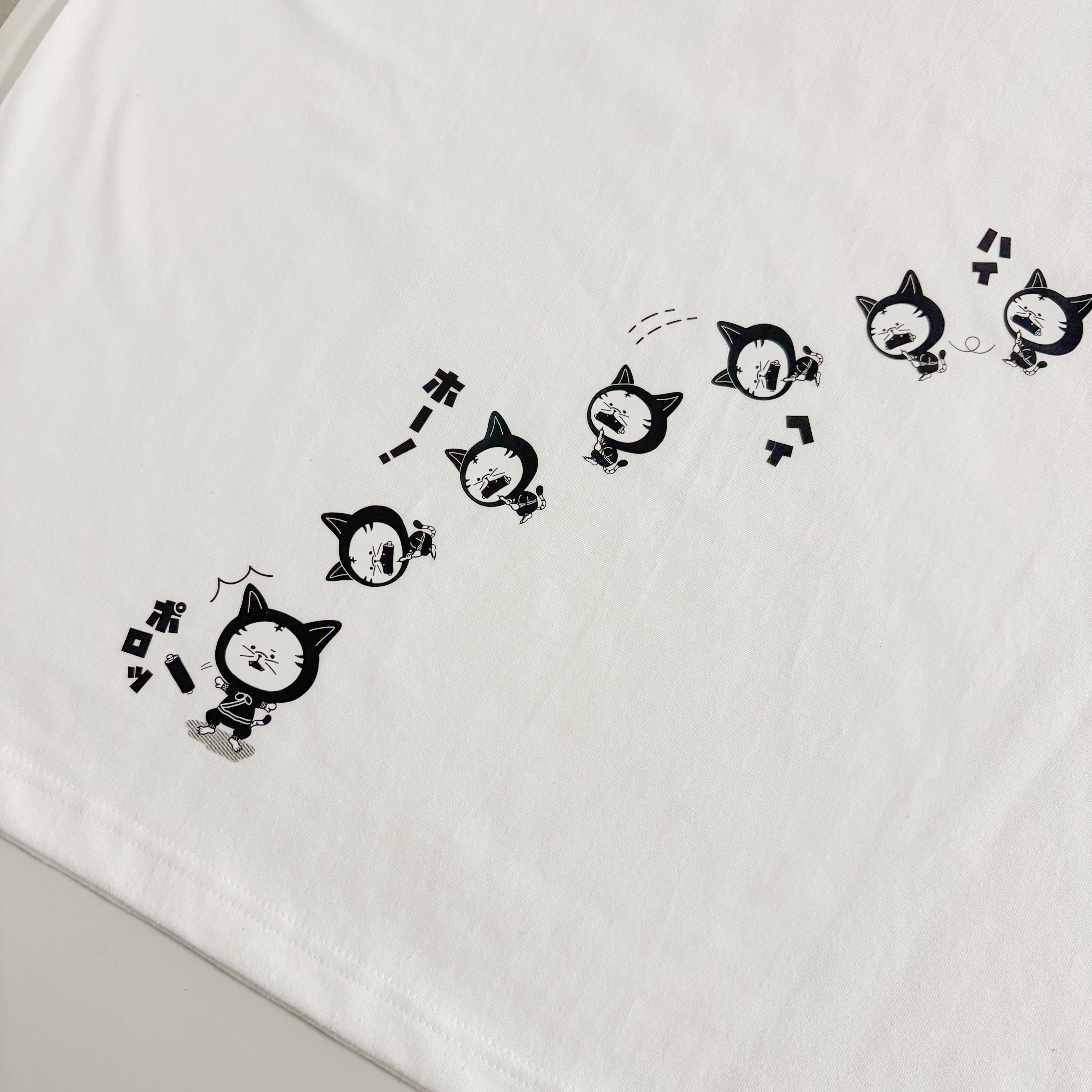 NINJA CAT 忍にゃ 猫 くるりんぱ プリント T シャツ ユニセックス | Hi