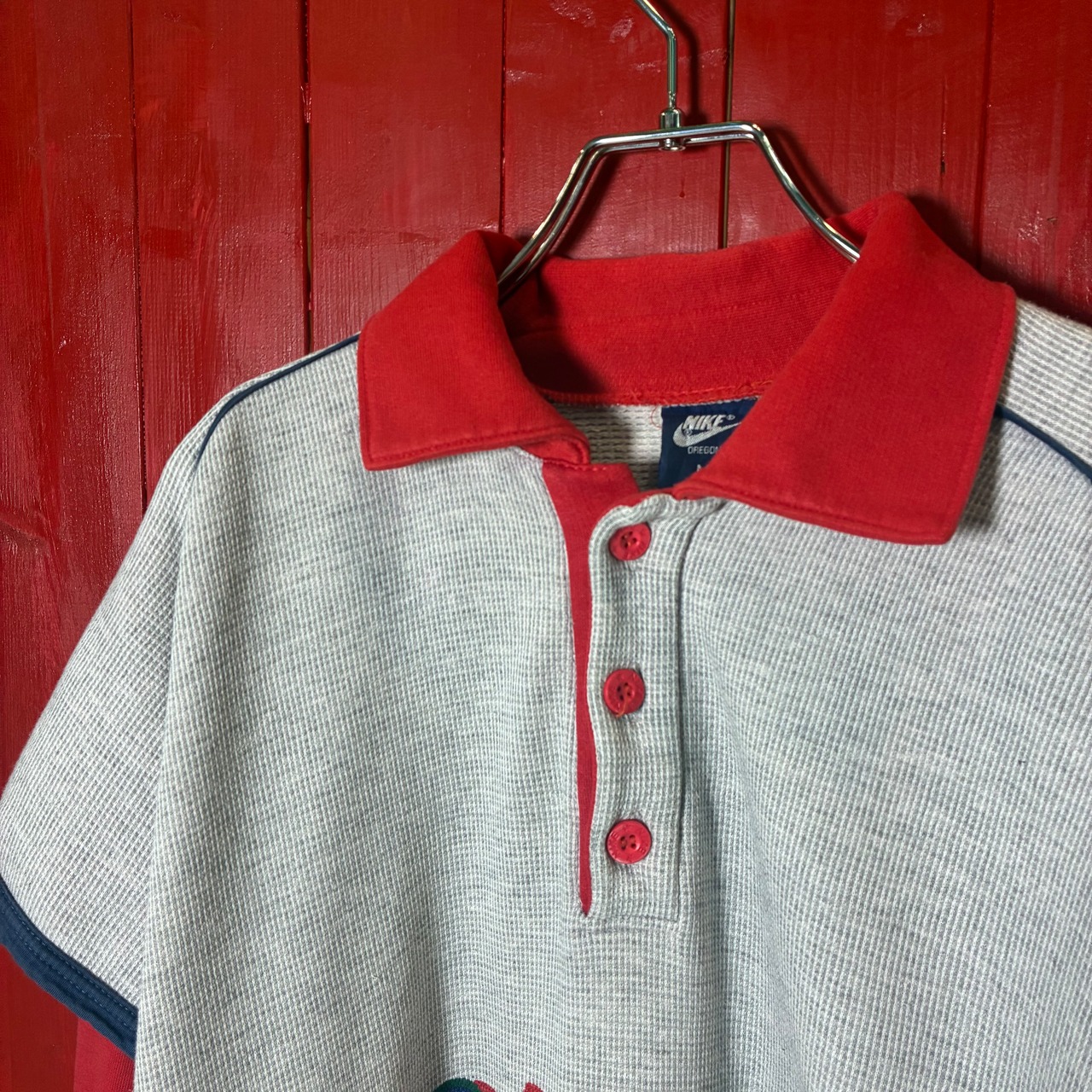 90s USA製 NIKE サーマルレイヤードスウェット ナイキ 赤×グレー