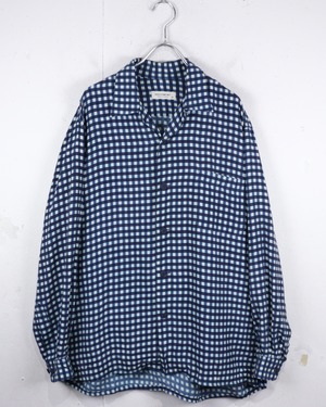 【Caka act2】“EQUIPMENT” Gingham Check Vintage L/S Open Collar Silk Shirt