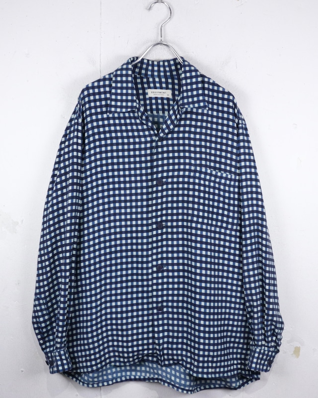 【Caka act2】“EQUIPMENT” Gingham Check Vintage L/S Open Collar Silk Shirt