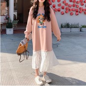 Age-Reducing Design Lace Patchwork Sweatshirt Dress 5008