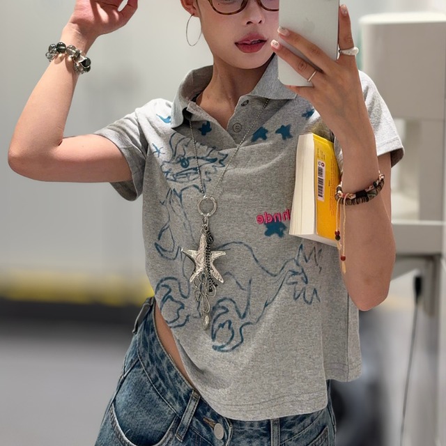 dragon graphic short-sleeve polo shirt　ドラゴングラフィック半袖ポロシャツ　J1959