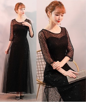 ★送料無料★9号☆レースとチュ－ルロングドレス(OPN3645)