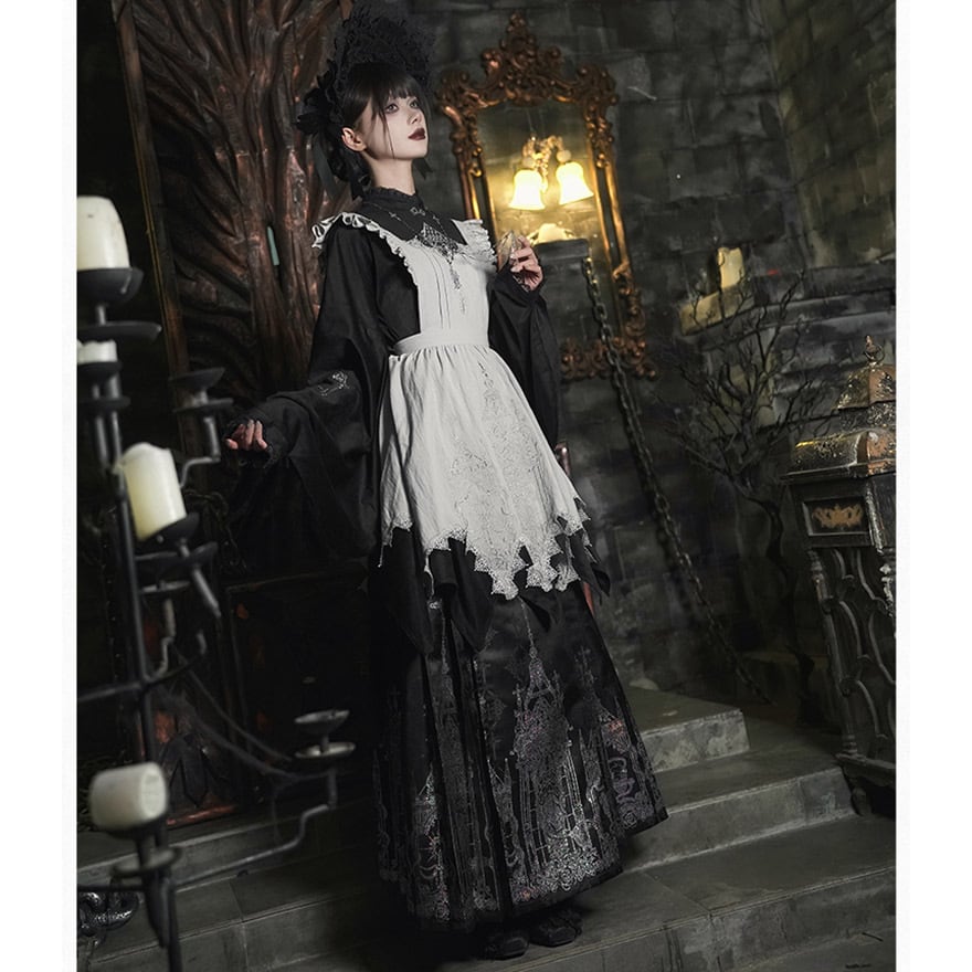 ゴスロリ 6点 セット ストライプ 姫袖 ブラウス コルセット ボンネット