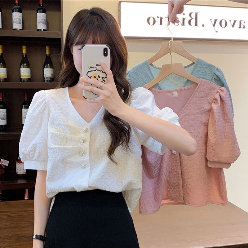 シャツ サマー薄手Vネックスリーブスリムトップス 夏物 YY-ファッション8188424789