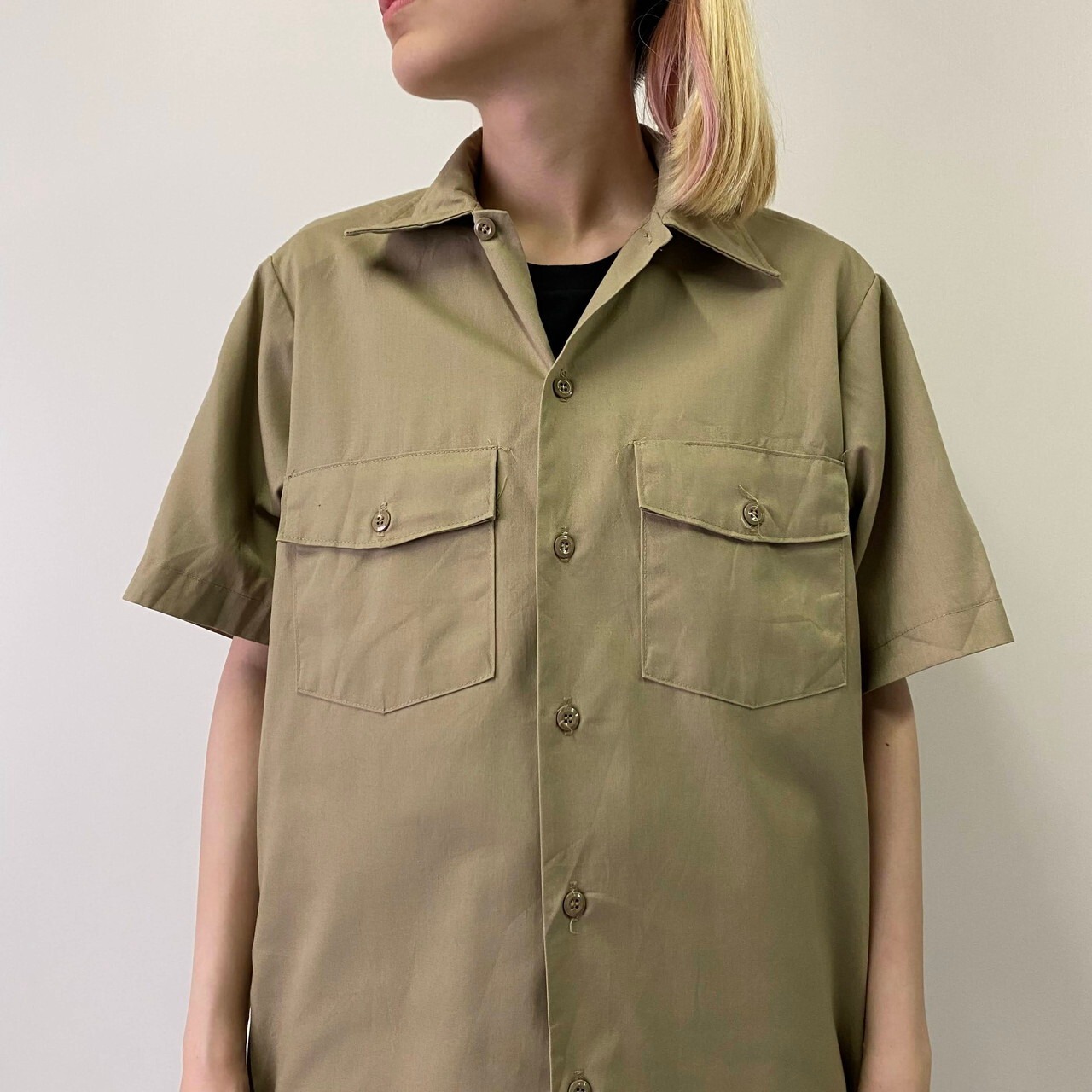 USA製 Dickies ディッキーズ 半袖ワークシャツ メンズS 古着 ベージュ 