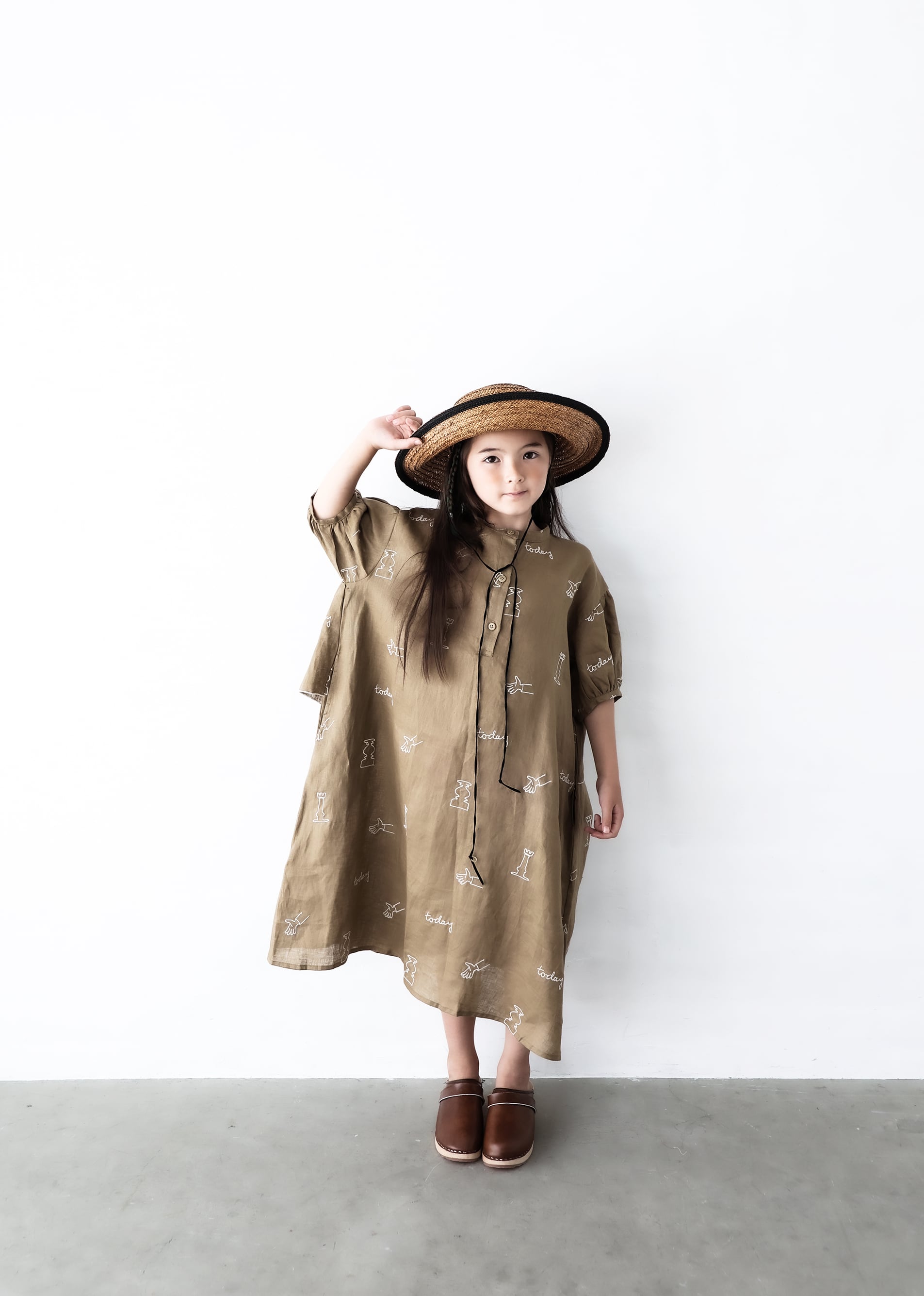 【26SS】michirico(ミチリコ)My favorite day dress カーキ(L/XL)ワンピース 刺繍