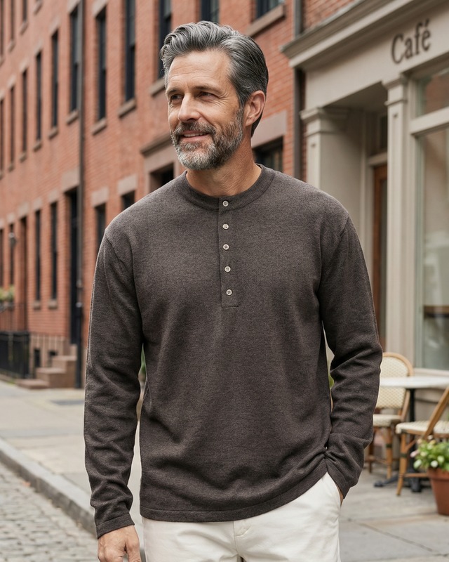 ヘンリーネック ロングスリーブ二ットソー 5色　A0096