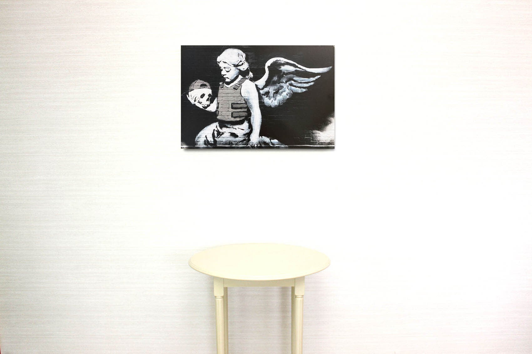 バンクシー「鎧の天使/Armored Angel」展示用フック付きキャンバス