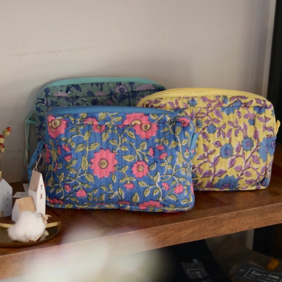 【heyco】カンタキルトポーチ　16個セット shesay ブロックプリント キルティングポーチ ベインフラワー | Zakka