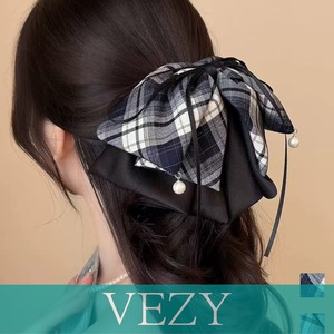 チェック柄 リボン バンスクリップ大きめ 韓国風 おしゃれ ヘアアクセサリー 大人可愛い ヘアアレンジ 簡単髪留め カジュアル 誕生日 リボンクリップ プレゼント ヘアアクセサリー VEZY ベジー ItemNo.【24002981】
