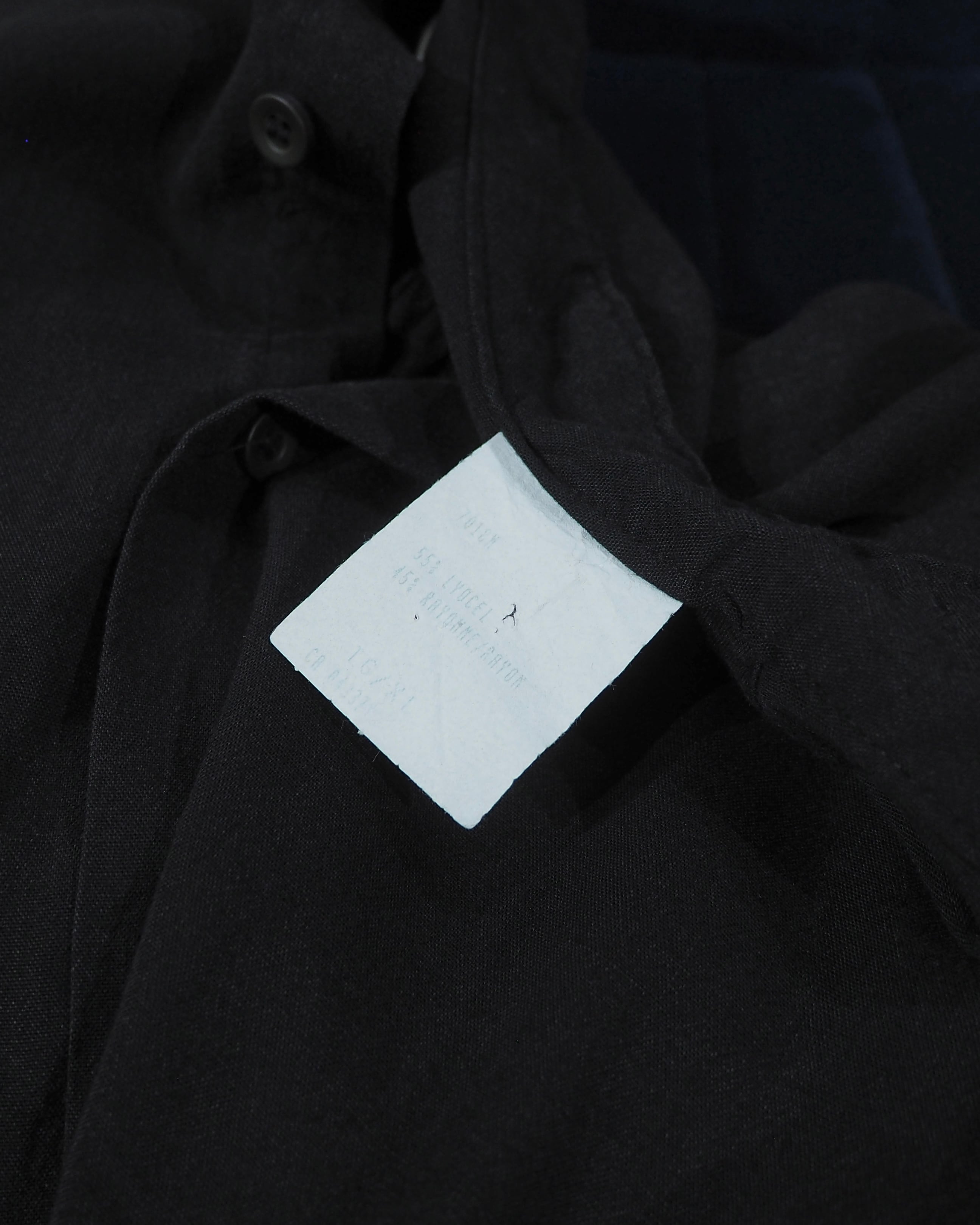 1980s " ANDROS - Special " Black Gather vintage Drape loose No collar Shirt (Made in Canada)