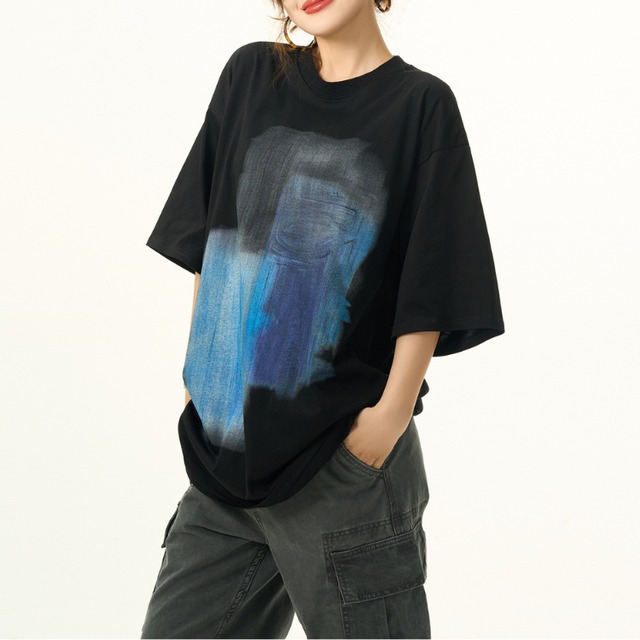 art paint print short sleeve tee　アートペイントプリント半袖ティー　J1007