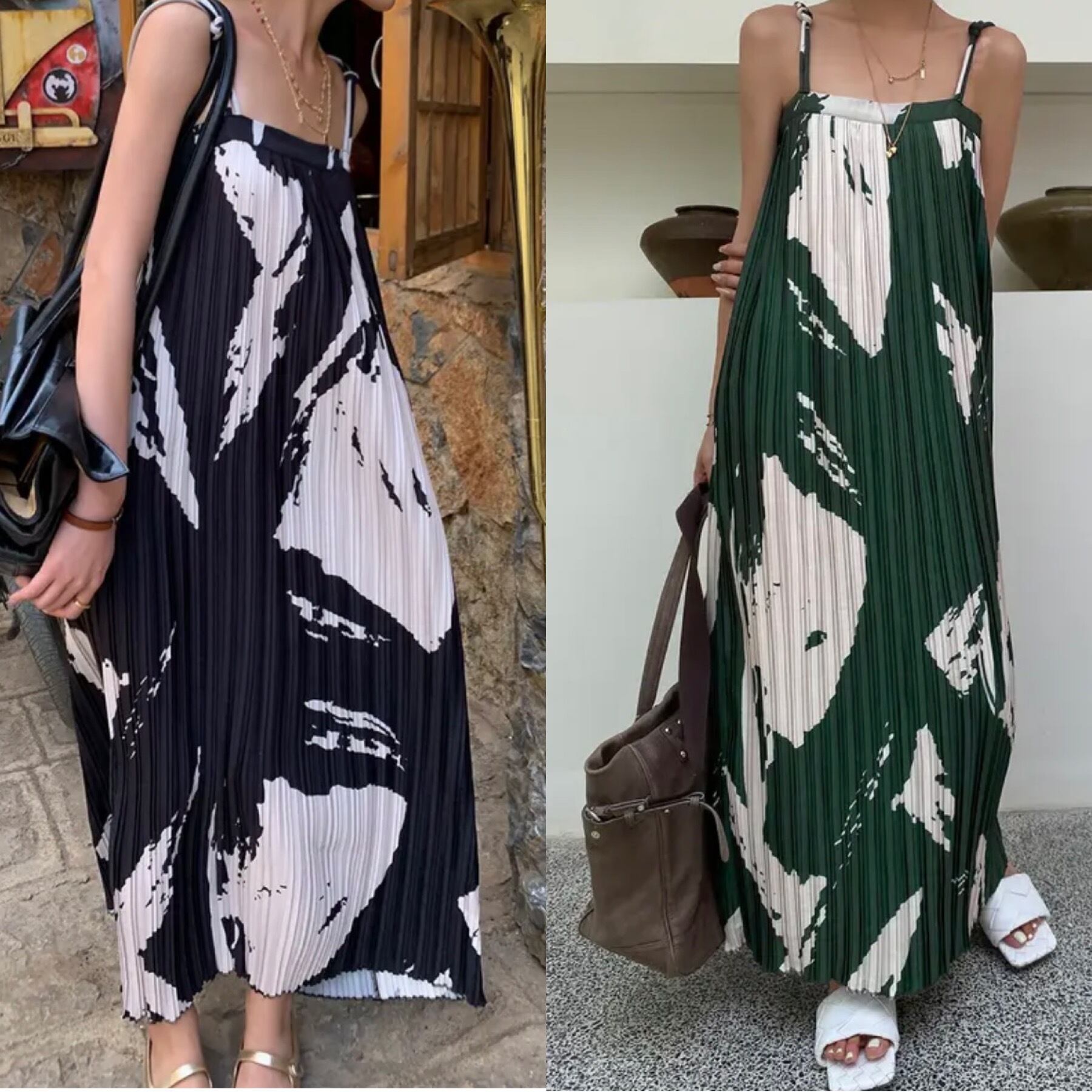 2color/ プリーツデザインロングワンピース