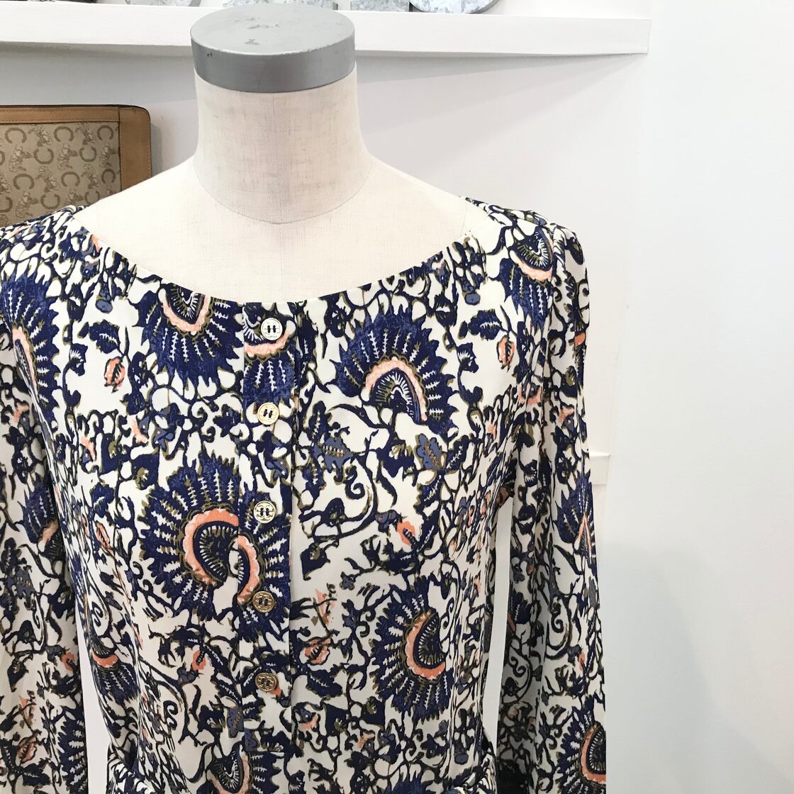 TORY BURCH/one-piece/goldbutton/blue/花柄/ベルト付き/トリーバーチ 