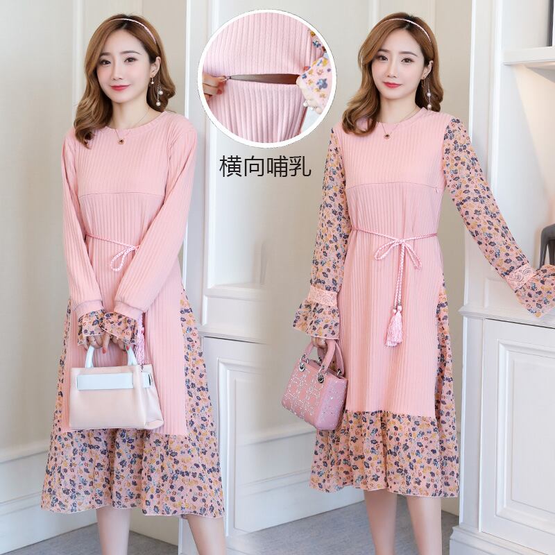 【新作】【送料無料】 甘い花柄シフォンPathcworkニットマタニティパーティードレス春服妊婦妊娠 大人ガーリー スウィート キュート カジュアル スプリング 春物 expec514604398555