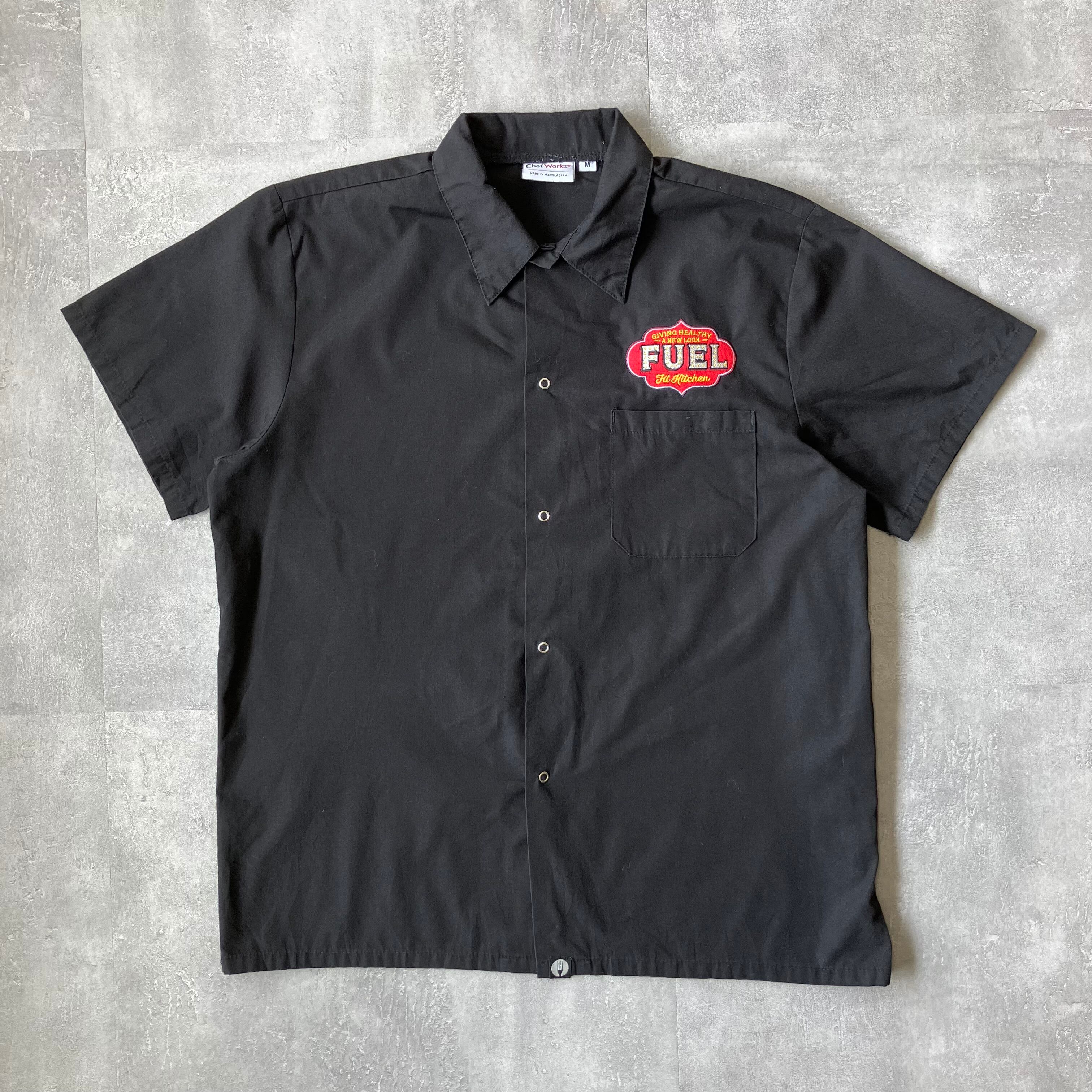 《M size》chef works ワークシャツ 半袖シャツ 刺繍 ブラック No.3243