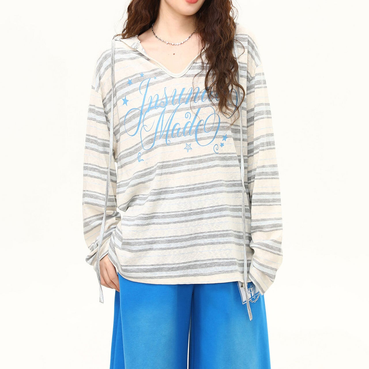 ボーダーレタリングフーディロングスリーブTシャツ 1col R02522