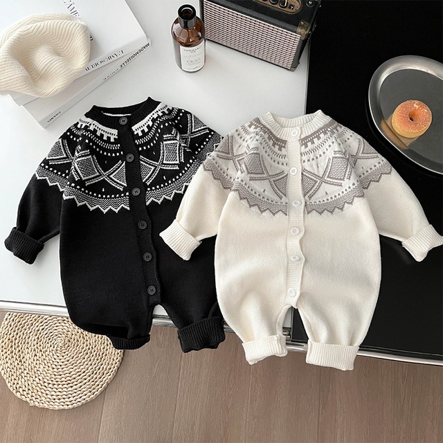 【BABY&KID】冬作フェアアイル柄ニットロンパース