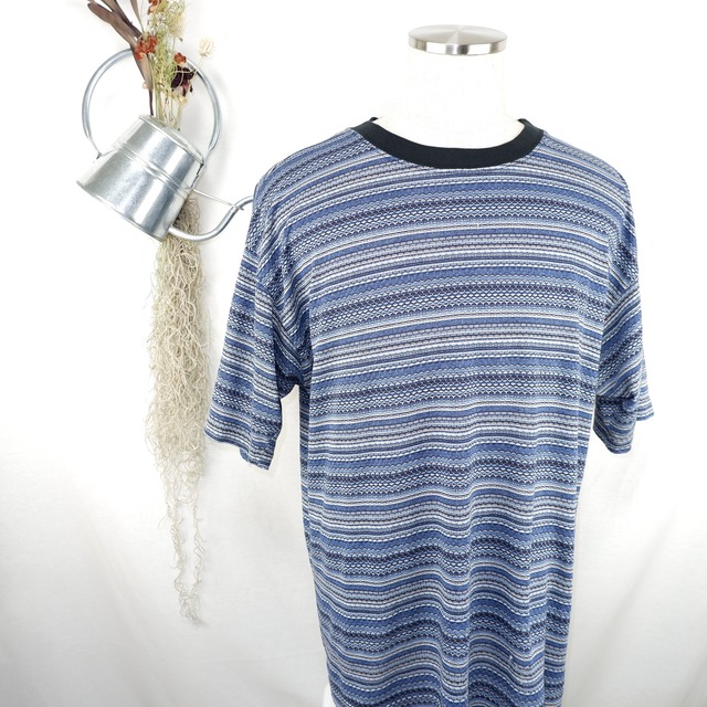 [L] Summer Knit Horizontal Stripes Tee | サマーニット ボーダー Tシャツ