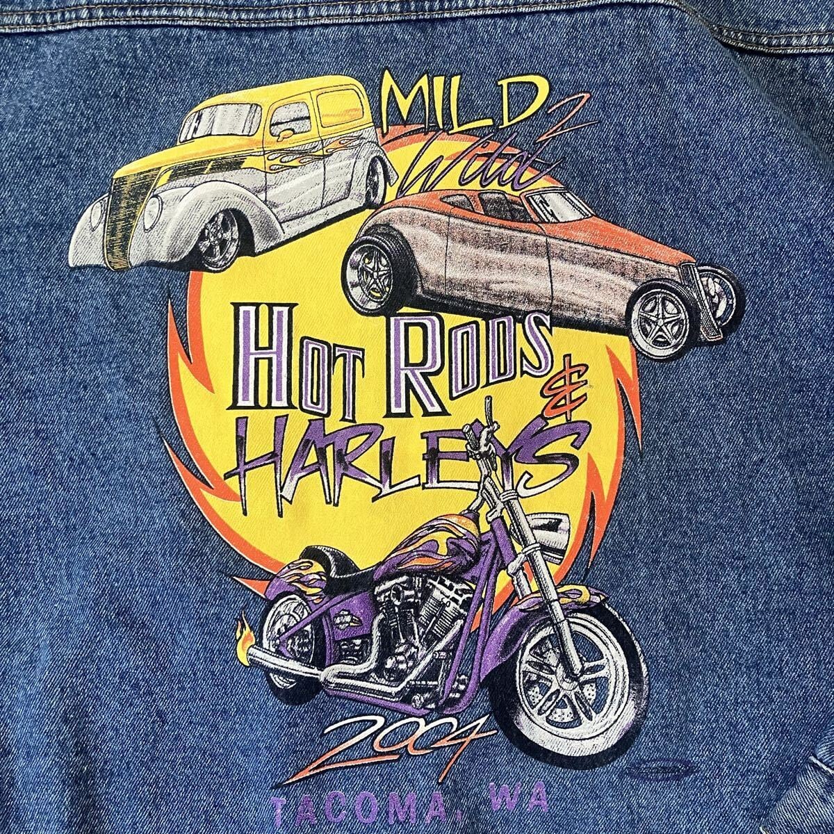00s PORT AUTHORITY デニムジャケットHot Rods & Harleys L バック