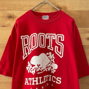 【Roots Athletes】 カナダ製 ロゴ プリント Tシャツ ルーツ Mサイズ US古着