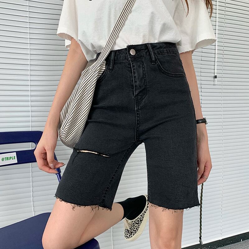 サマーパンツ ブラックジーンズ ハイウェストウェストショーツ 夏物 ブルマー スーパーモール430399755