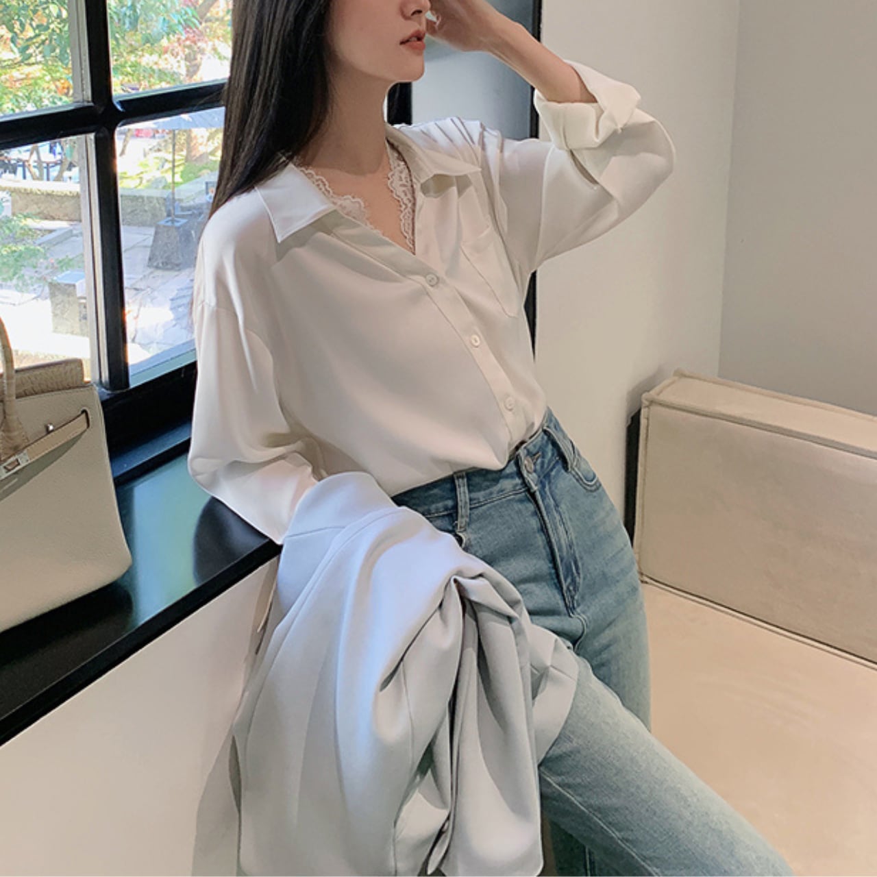 レースカラーブラウス T157