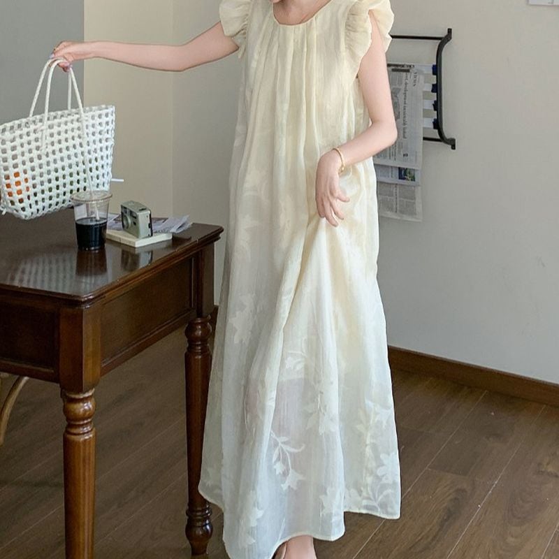 フライングスリーブボタニカルジャガードワンピース L0982