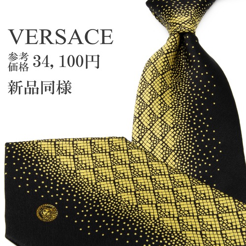新品同様 送料無料 ヴェルサーチェ ネクタイ レギュラータイ クレリックタイ ゴールド 黒 Y2K 00s メドゥーサ ロゴ 派手 ハイブランド P819