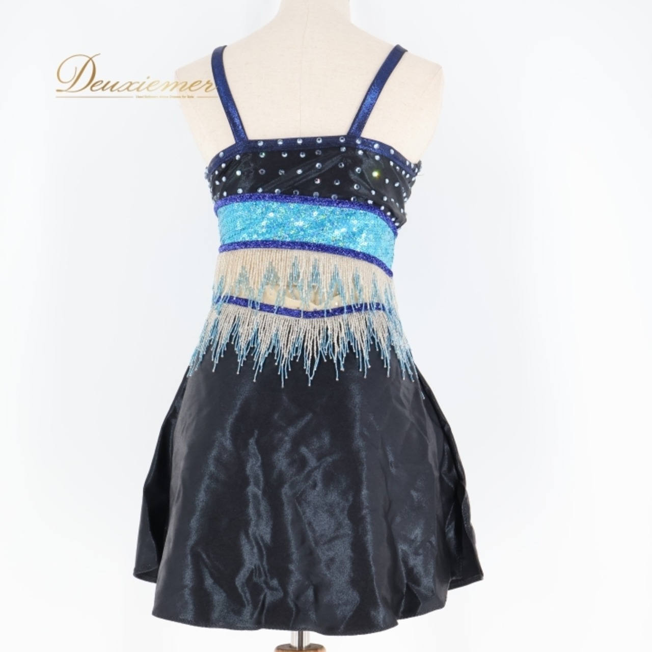 新体操 衣装 ワンピース レオタード ブラック系 ブルー系 ゴールド系 黒 青 水色 金 フリンジ 本番 キャミソール 体操 新体操 バトン 競技用 スポーツ フォーマル 新体操衣装 女性用 バトン演技 ダンス衣装 ステージ衣装 パフォーマンス用