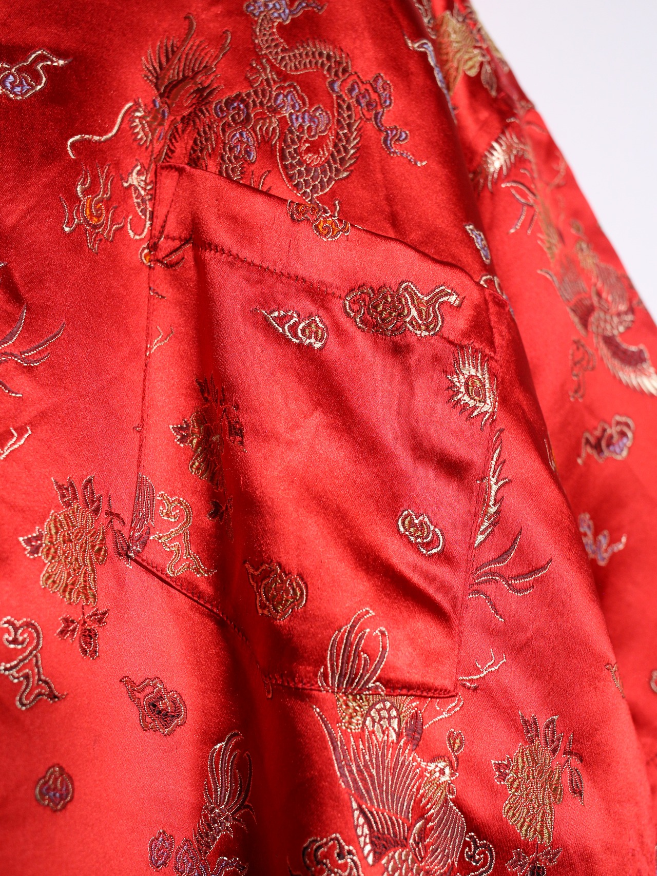 "龍" full pattern glossy fabric special open collar s/s shirt - 10