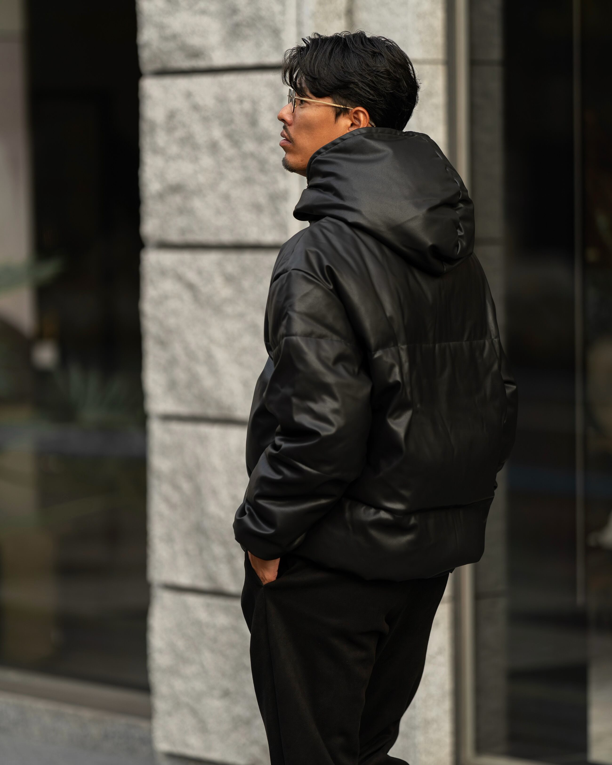 Synthetic Leather Padded Hooded Jacket［2523amy-5］アウター | AMUY
