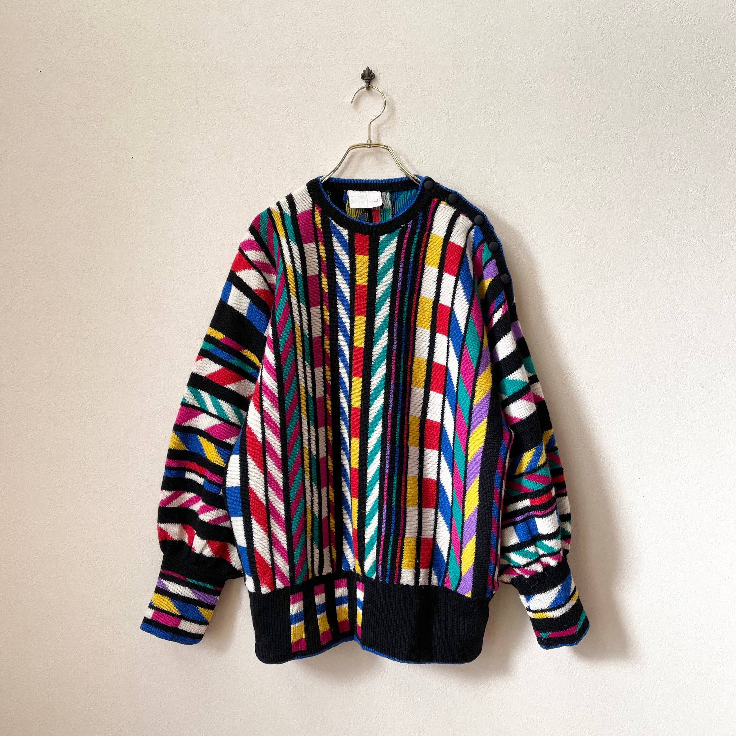 90s Geometric pattern Wool Sweater   L878