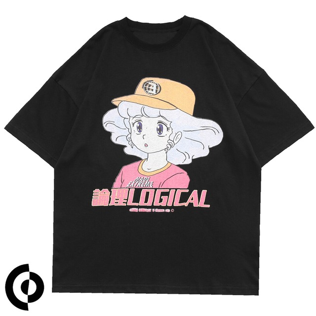レトロガール 女の子 漫画柄 サブカル 白tシャツ Tシャツワンピース 半袖 メンズ ユニセックス レディース ブラック ドロップショルダー 肩落ち ビッグシルエット オーバーサイズ M L Xl 90s アニメ オタク 原宿ファッション かわいい ストリート