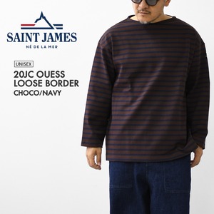 SAINT JAMES [セントジェームス 正規販売店] 20JC OUESS LOOSE BORDER - CHOCO/NAVY [20jclb-cho-nv] ウェッソンルーズ ボーダー・カットソー・長袖・コットン・ボートネック・MEN'S / LADY'S [2026AW]